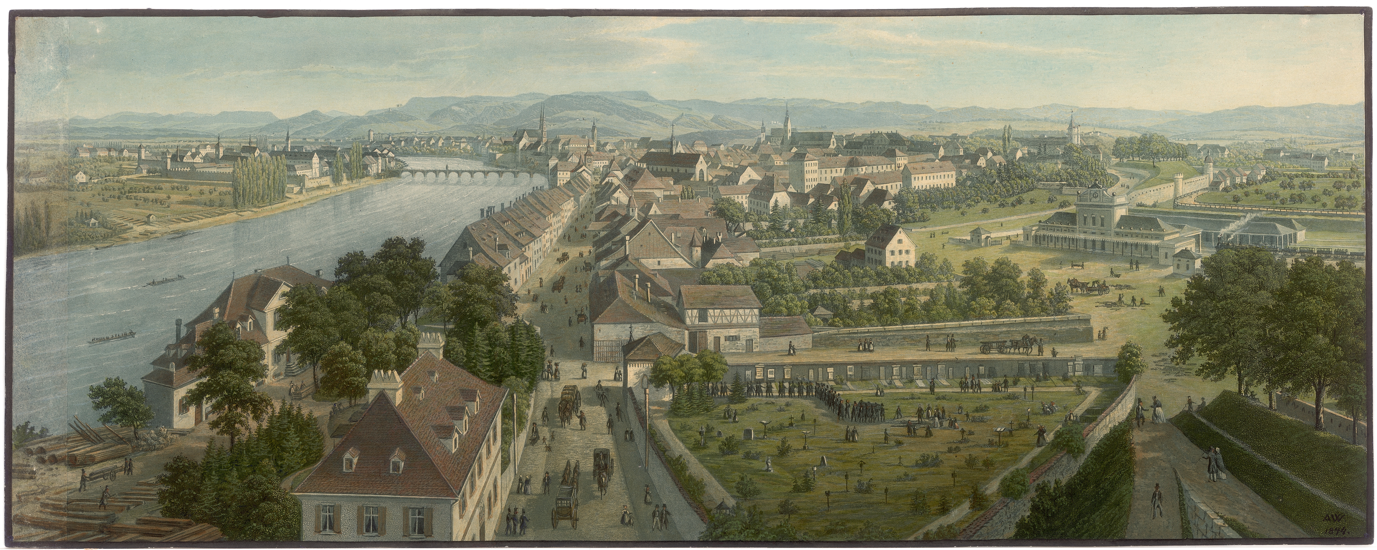 Blick vom St. Johanntor stadtwärts und in die St. Johannsvorstadt um 1844 Schn. 2 Staatsarchiv Basel-Stadt