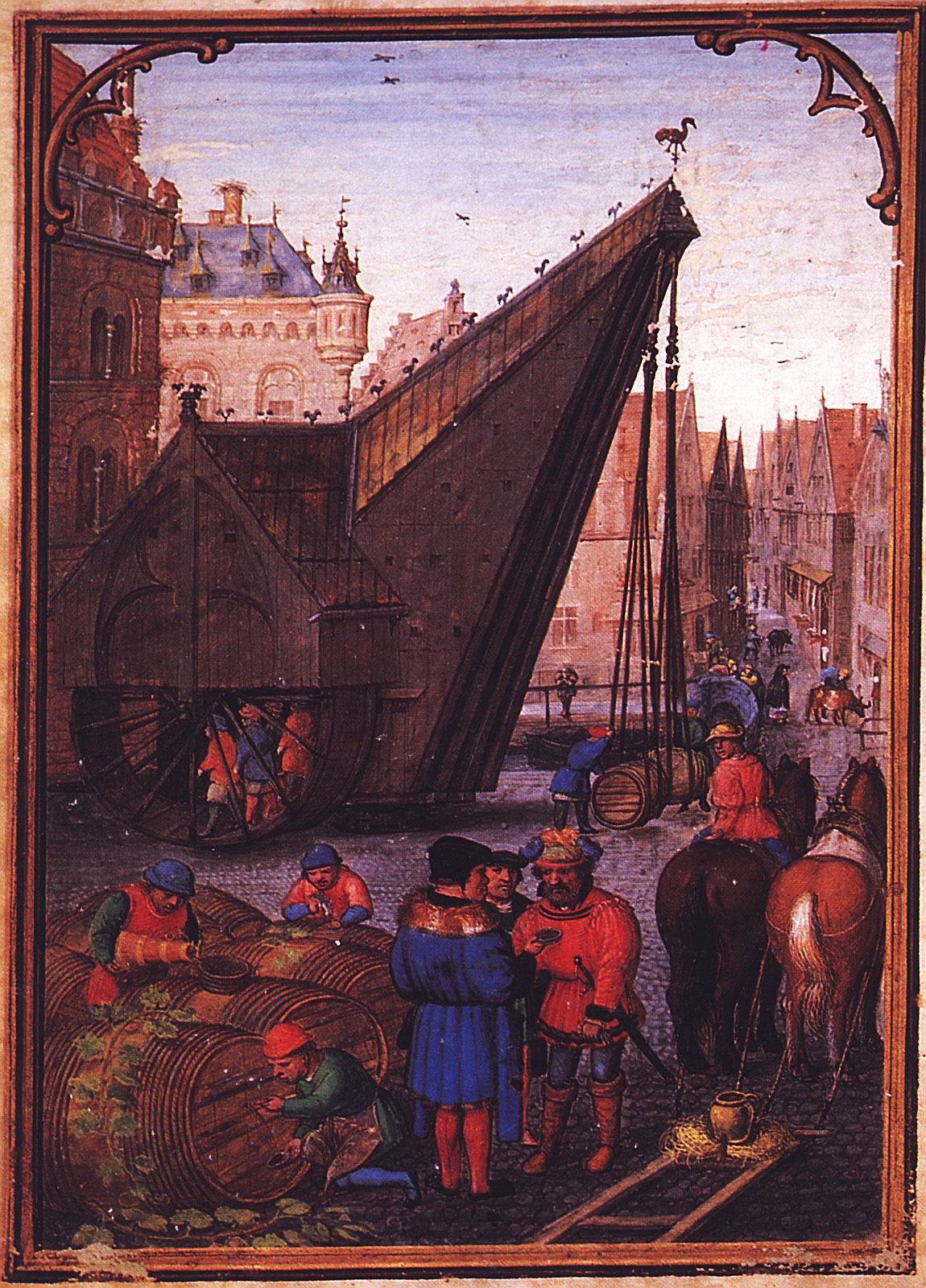 Mittelalterlicher Kran aus einem flämischen Stundenbuch ca. 1500 von Simon Bening Wikimedia commons